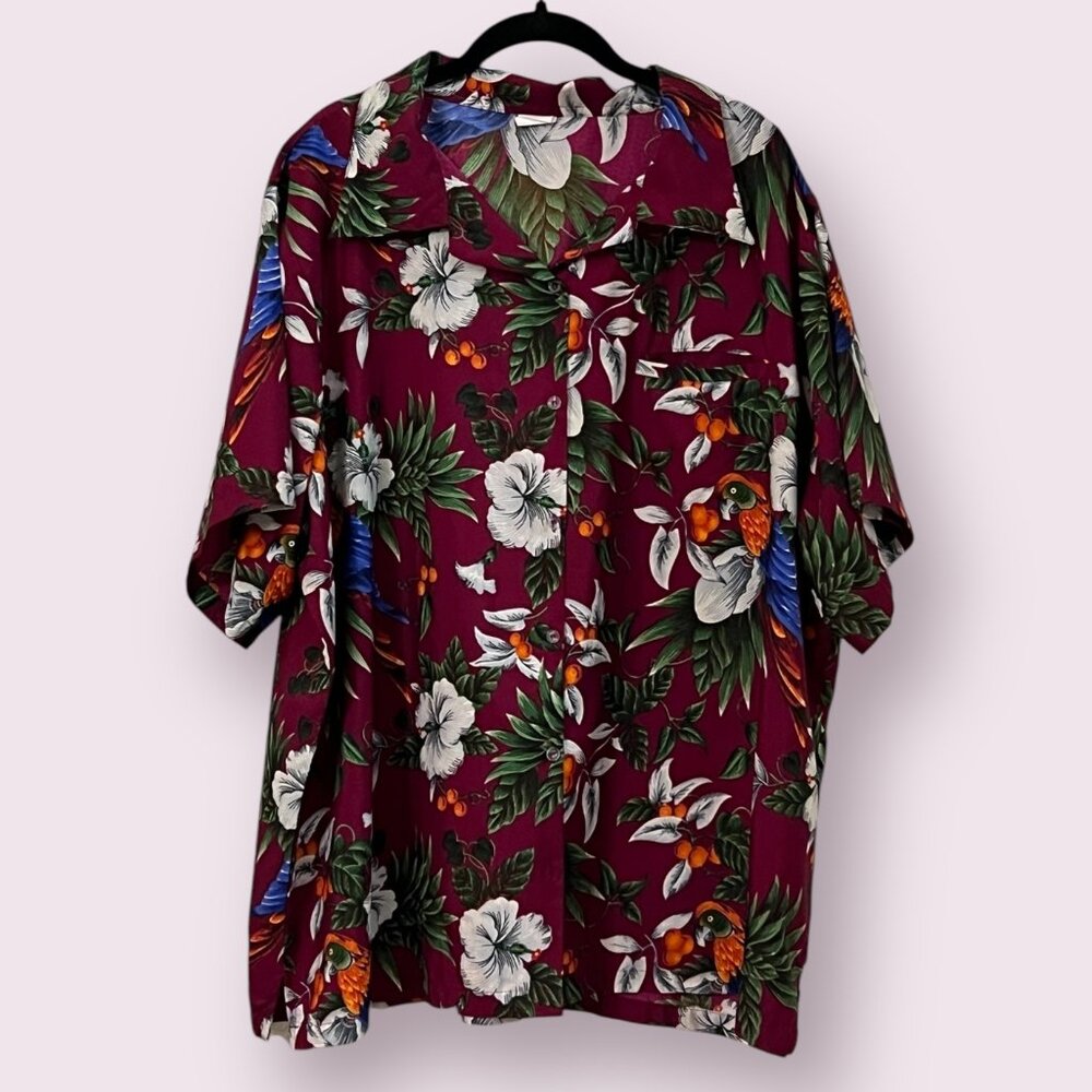 King Kameha Hawaiian Shirt 5XL Red Parrot Floral Aloha Camp Button Down